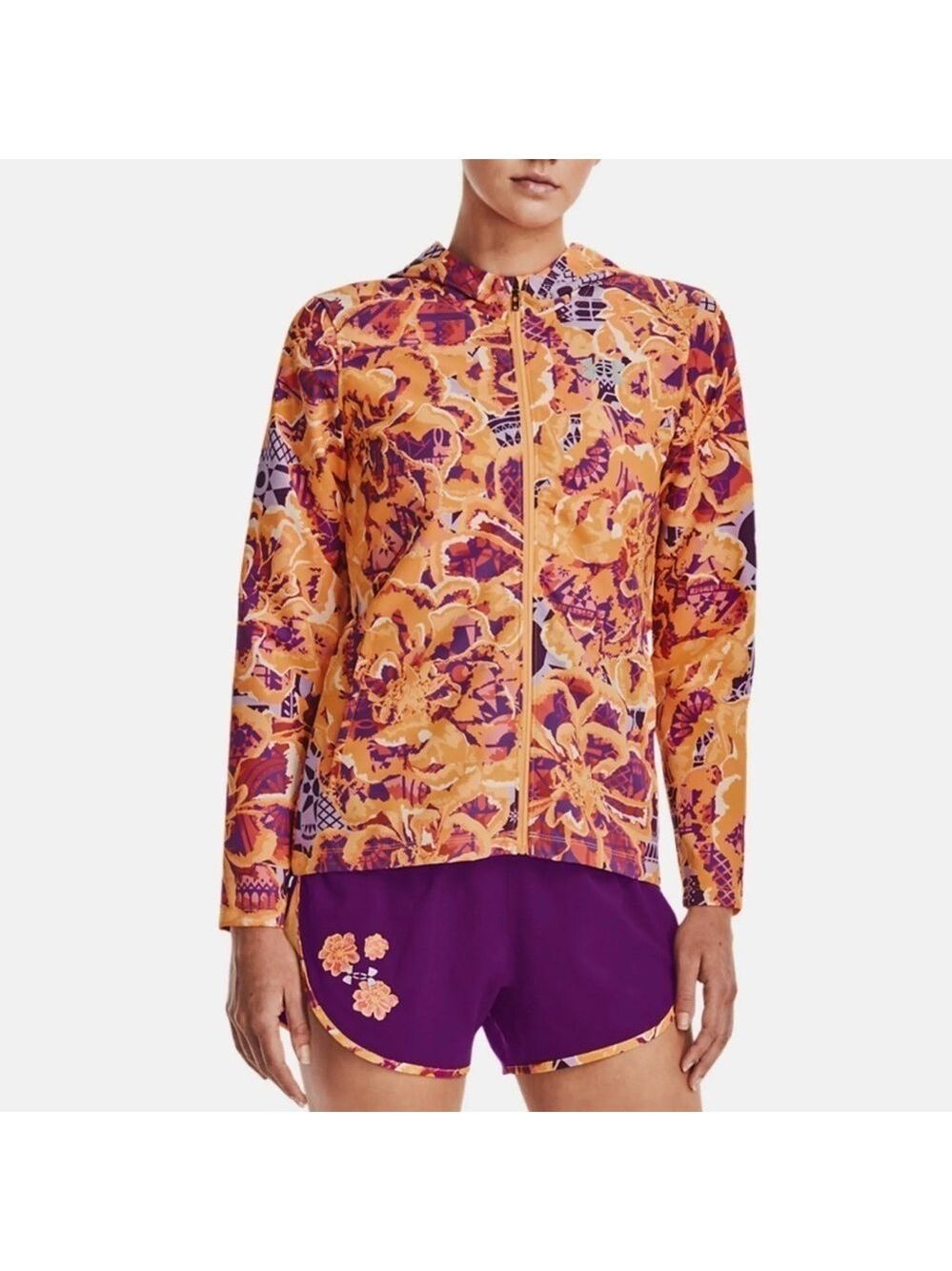Under Armour Womens Storm Day Of The Dead hooded running Jacket  Large Orange